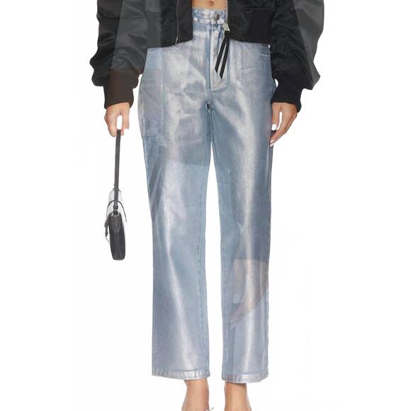 NEW SHOW ME YOUR MUMU icon coated jeans in silver denim
